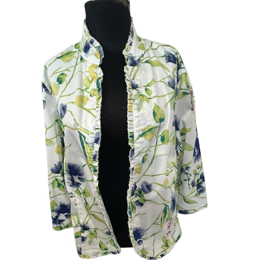 Chicos Jacket Shirt Size 2 (Chicos Size Large) Open Jacket Multi Color Floral
